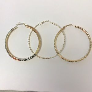 3 Pairs of Gold-Tone Hoop Bangle Bamboo Earrings